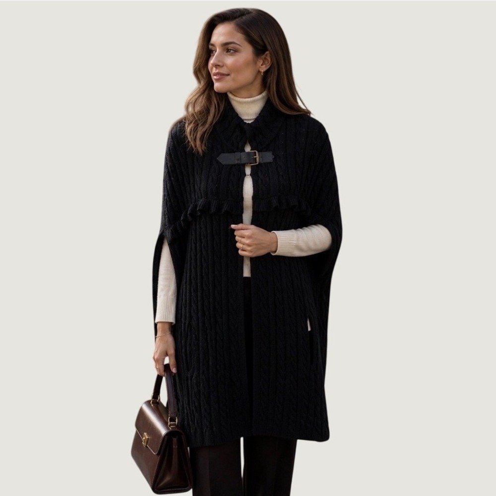 Philosophy Lorenzo Serafini Cable-Knit Cape Cardigan Sweater 8 Luxury Preppy‎